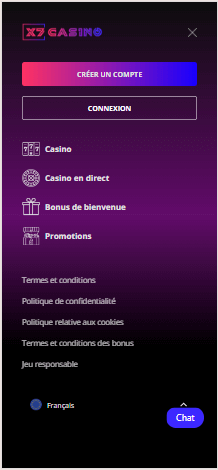 X7 Casino accueil